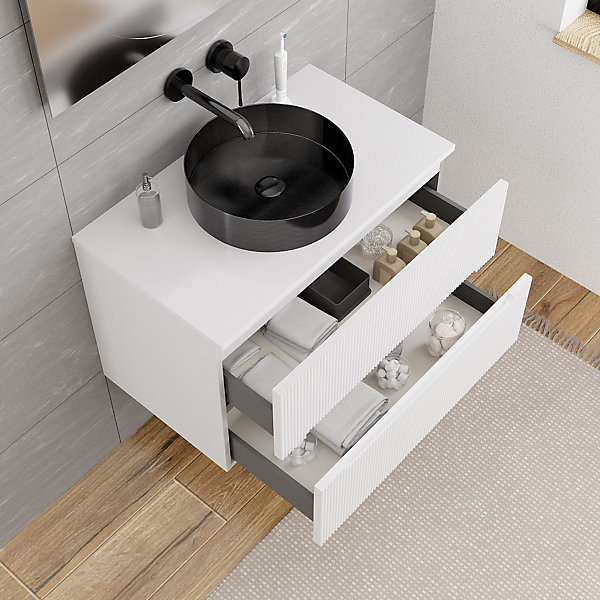 Ceramia 80cm, meuble de salle de bain assemblé, blanc cassé (CERAMIA-5OW80)