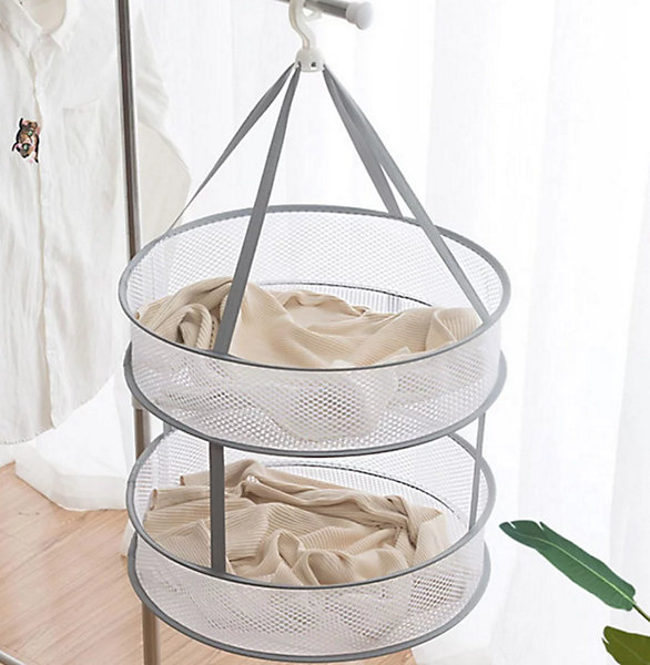 BASHLWUA Panier de séchage double pliable - 48cm de diamètre, Panier de séchage de vêtements suspendus Panier de séchage en maille