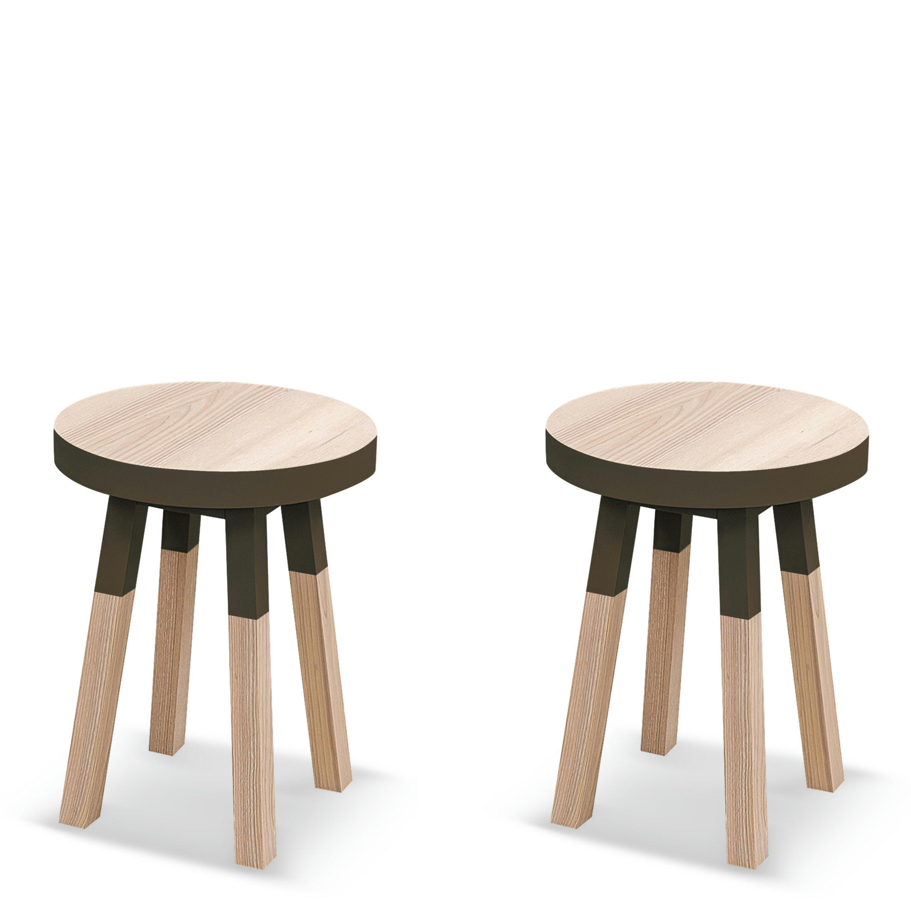 EGEE - Lot de 2 tabourets, assise diamètre 35 cm, 100% frêne massif gris choc