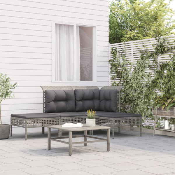 Meble ogrodowe Szary Technorattan narożna   sofa środkowa   2x podnóżek