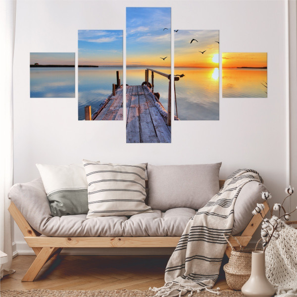 Obraz 5-Częściowy Do Salonu Zachód Nad Jeziorem 150x90cm