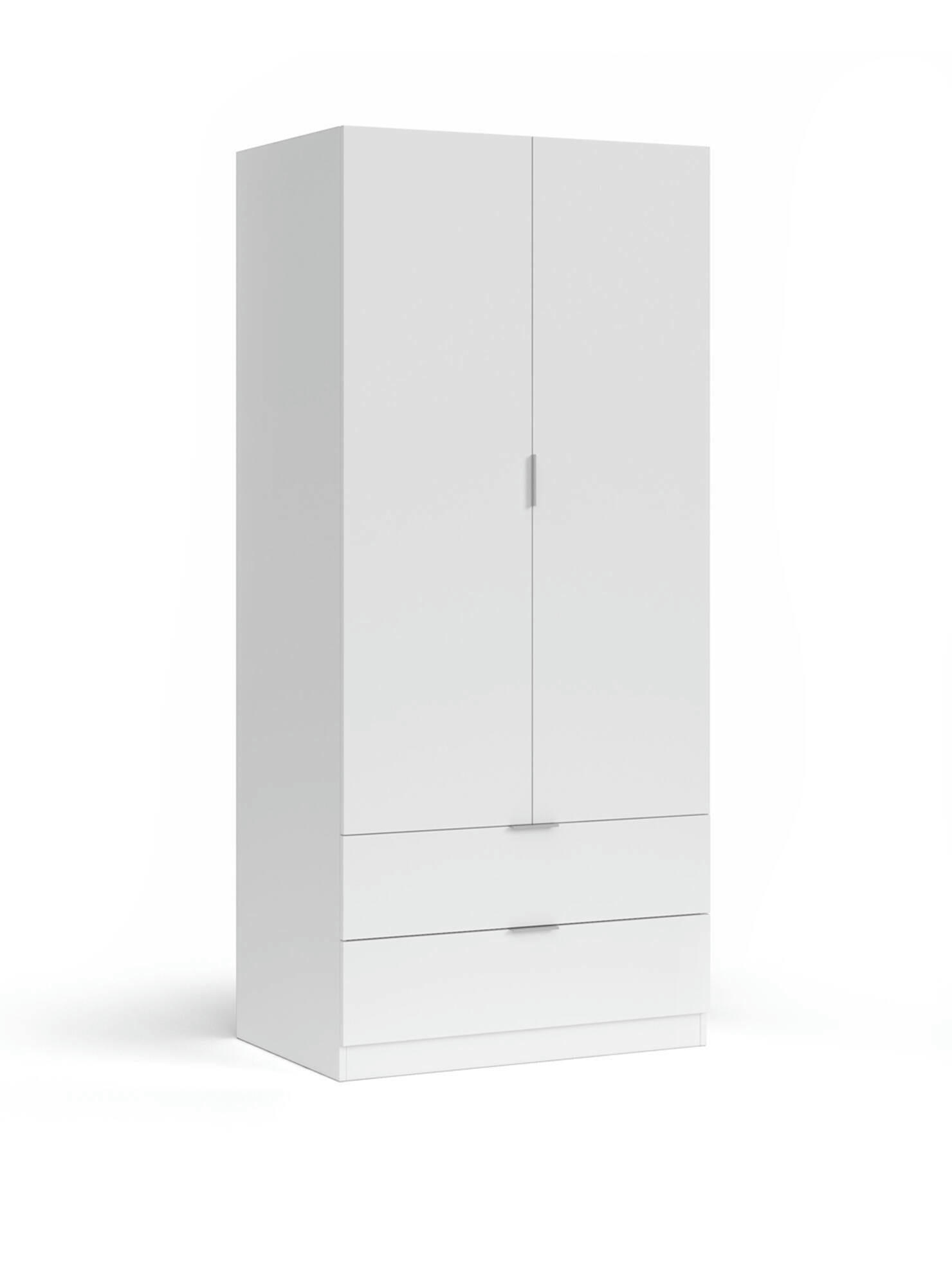 DAREST - Garde-robe avec 2 portes et 2 tiroirs effet bois blanc