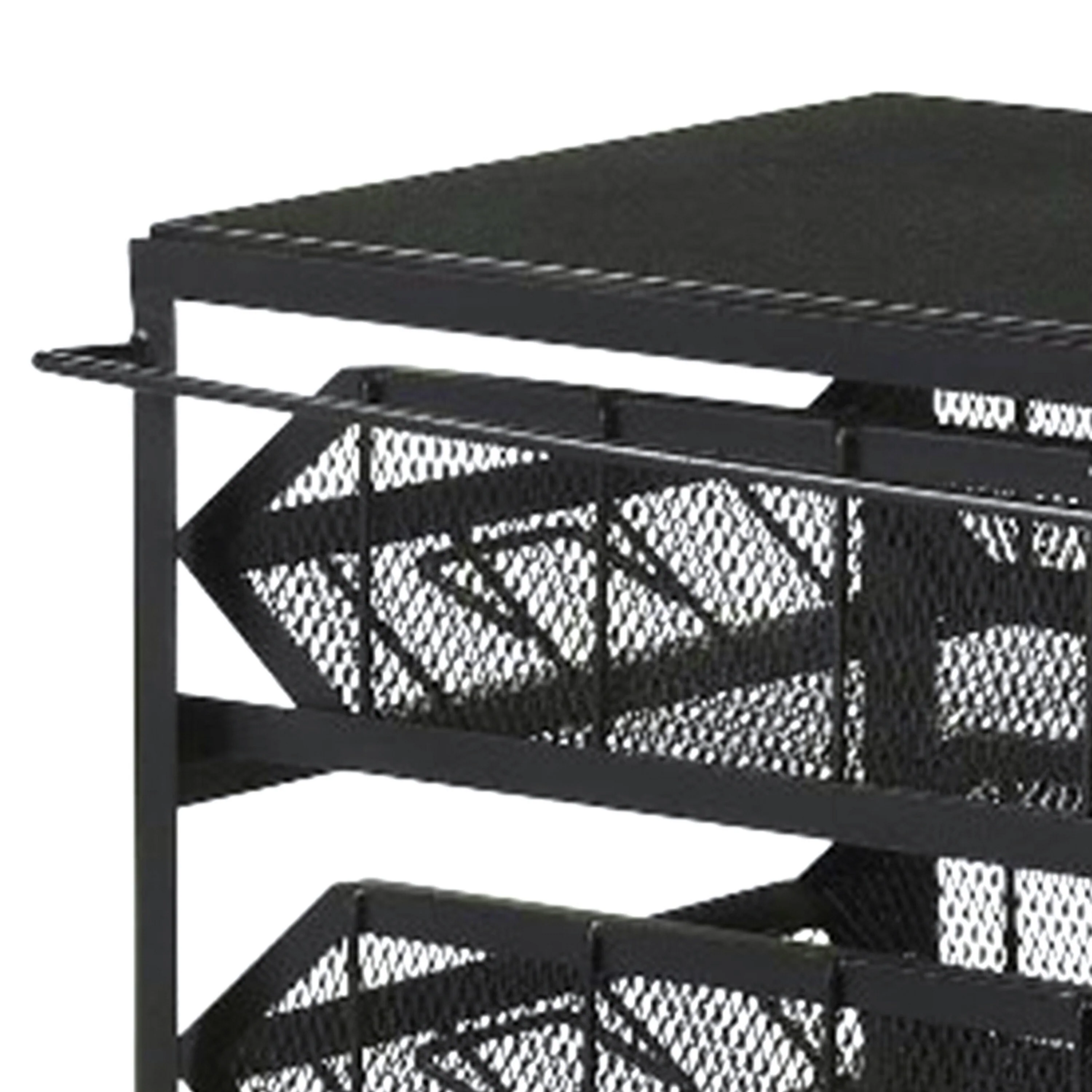 39 Inch Storage Cart, Lockable Caster Wheels, Wood Grain Details, Black