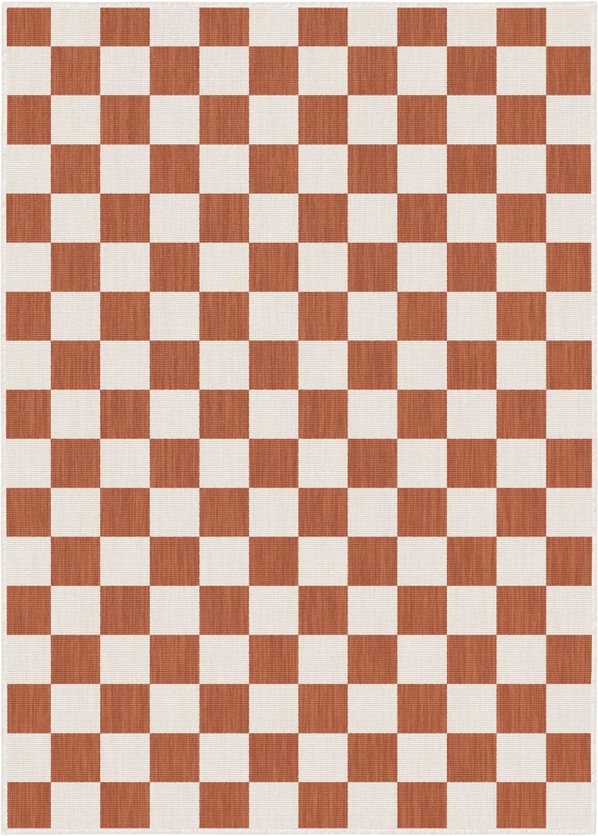 Buitenkleed Level blokken - checkerboard - roest - Interieur05 - 240 x 340 cm