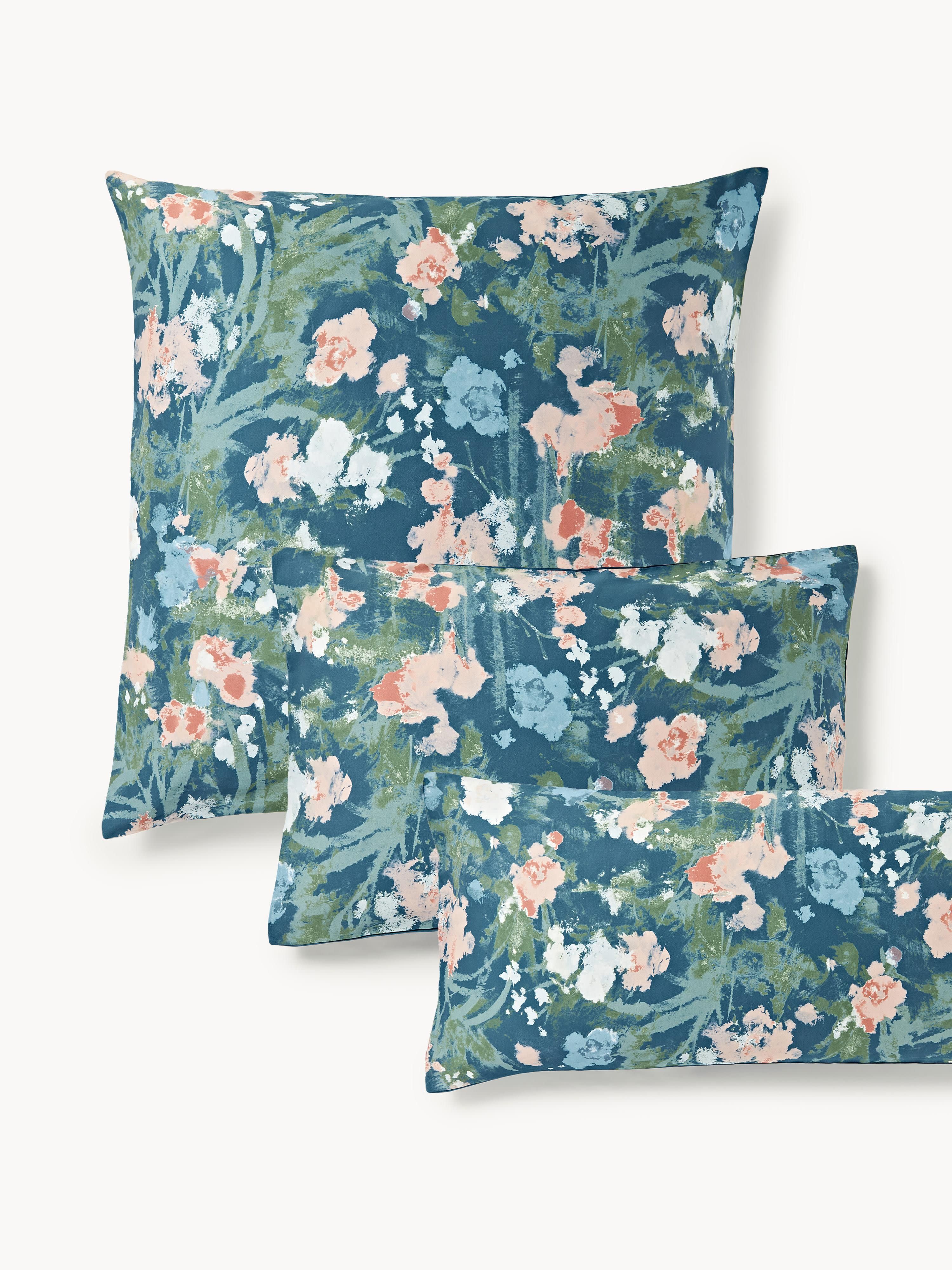 Bauwollsatin-Kopfkissenbezug Anthea mit Blumenmuster