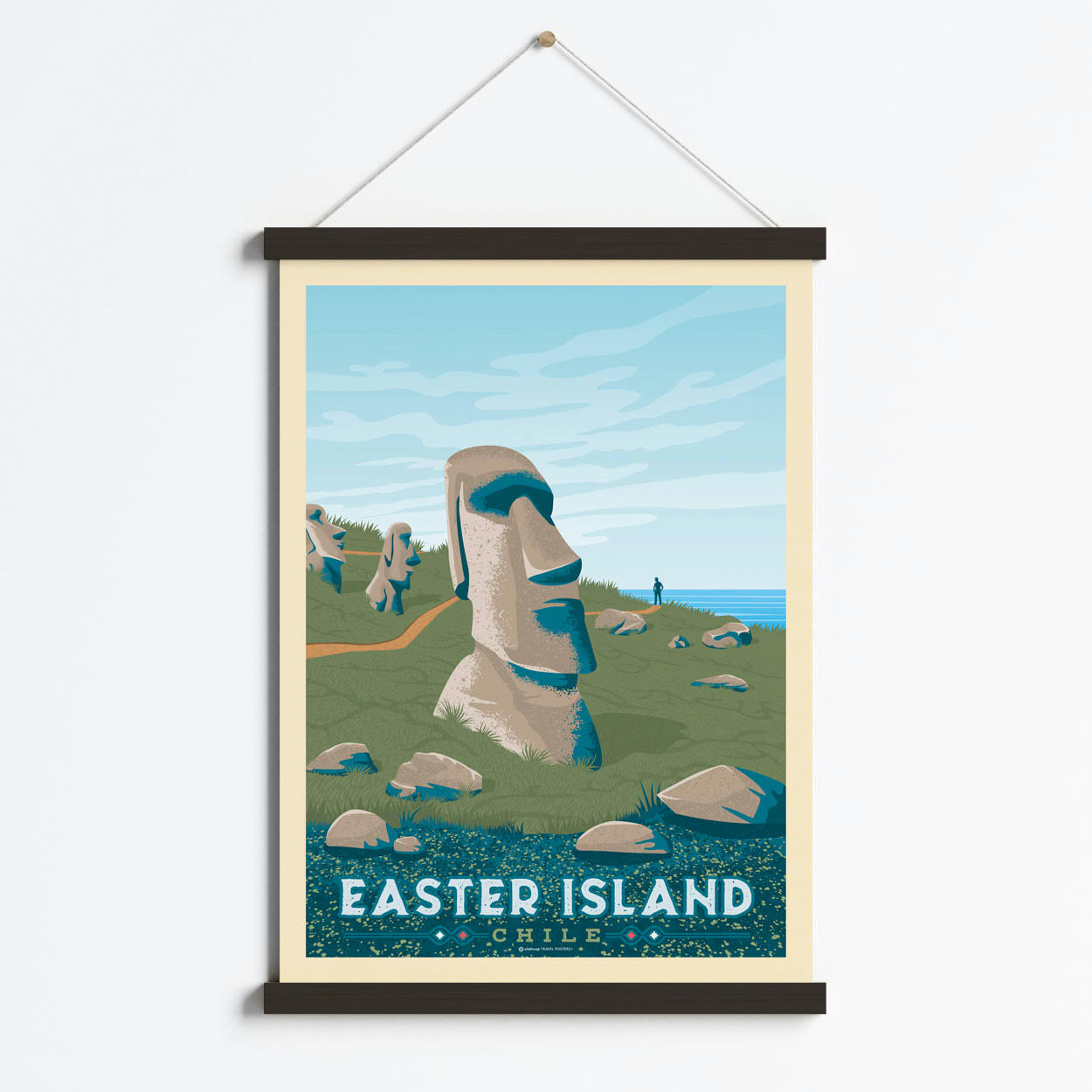 - Affiche Ile de Pâques Chili + Cadre Magnétique (Bois Noir) 50x70 cm