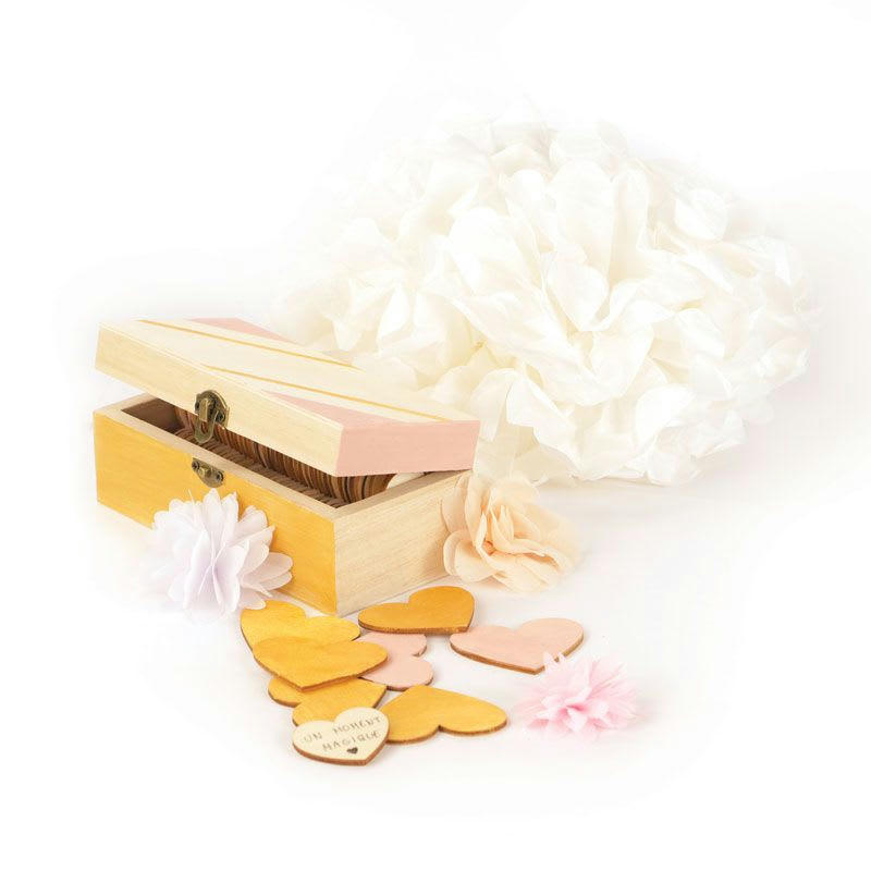 COEURS - Boite à message 50 cœurs en bois 15 x 7 x 6 cm