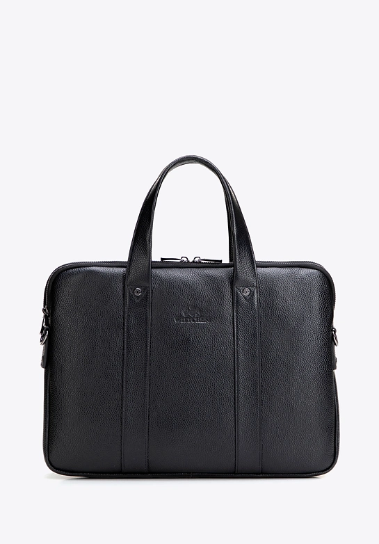 Dwukomorowa torba na laptopa 15” ze skóry naturalnej czarna