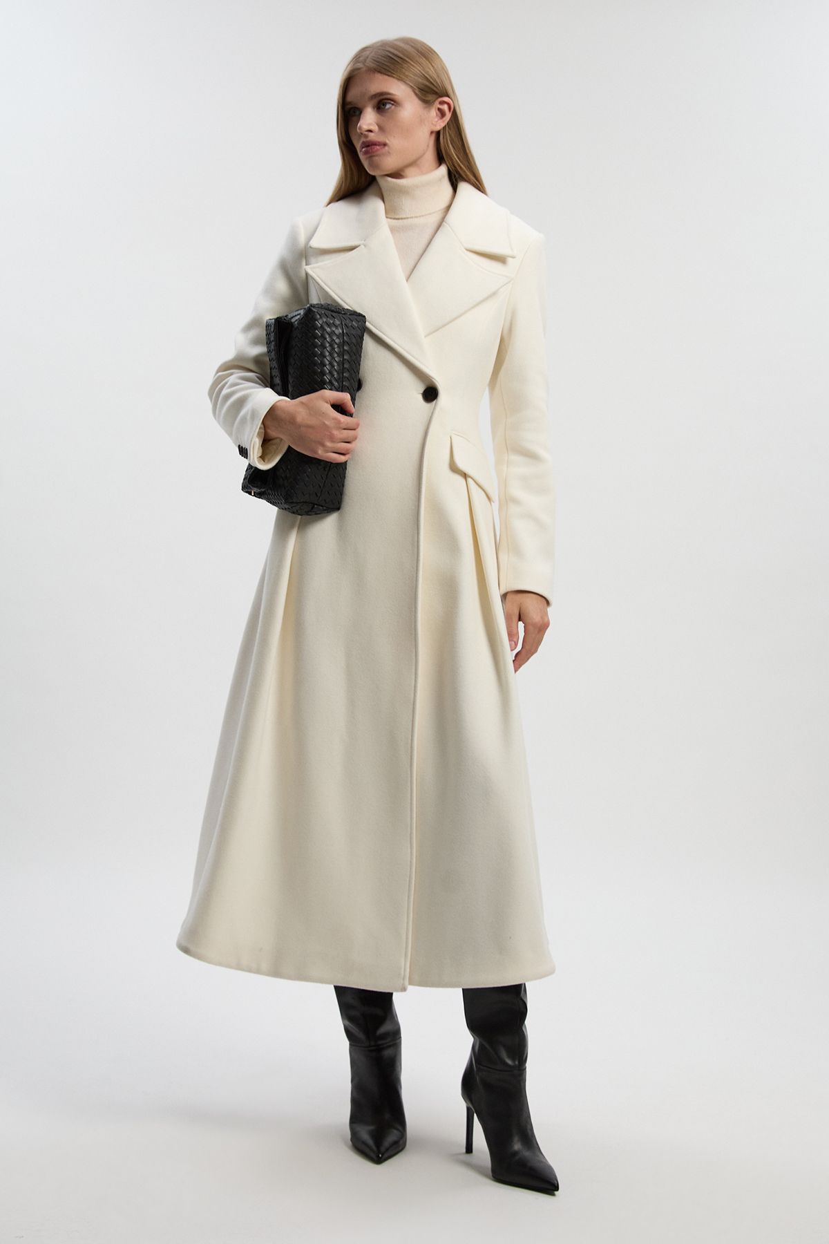 KarenMillen Wool Tailored Flared Skirt Midi Coat