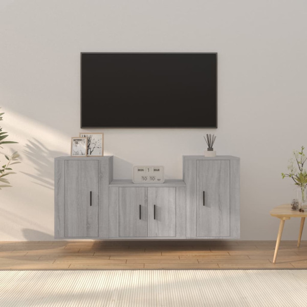 Zestaw 3 szafek TV szary dąb sonoma materiał drewnopochodny