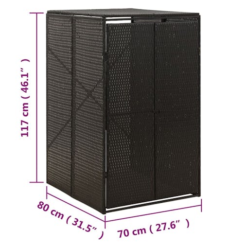 NNEVL Single Wheelie Bin Shed Black 70x80x117 cm Poly Rattan