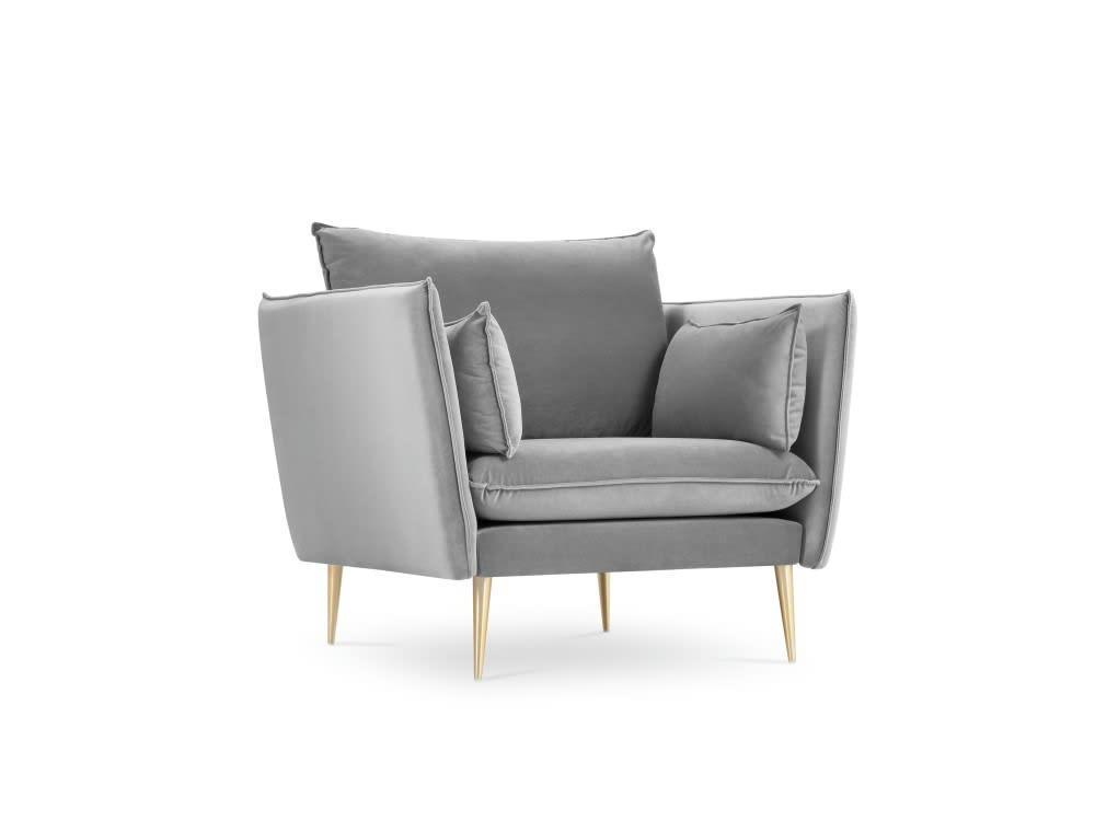 AGATE - Fauteuil en velours gris clair