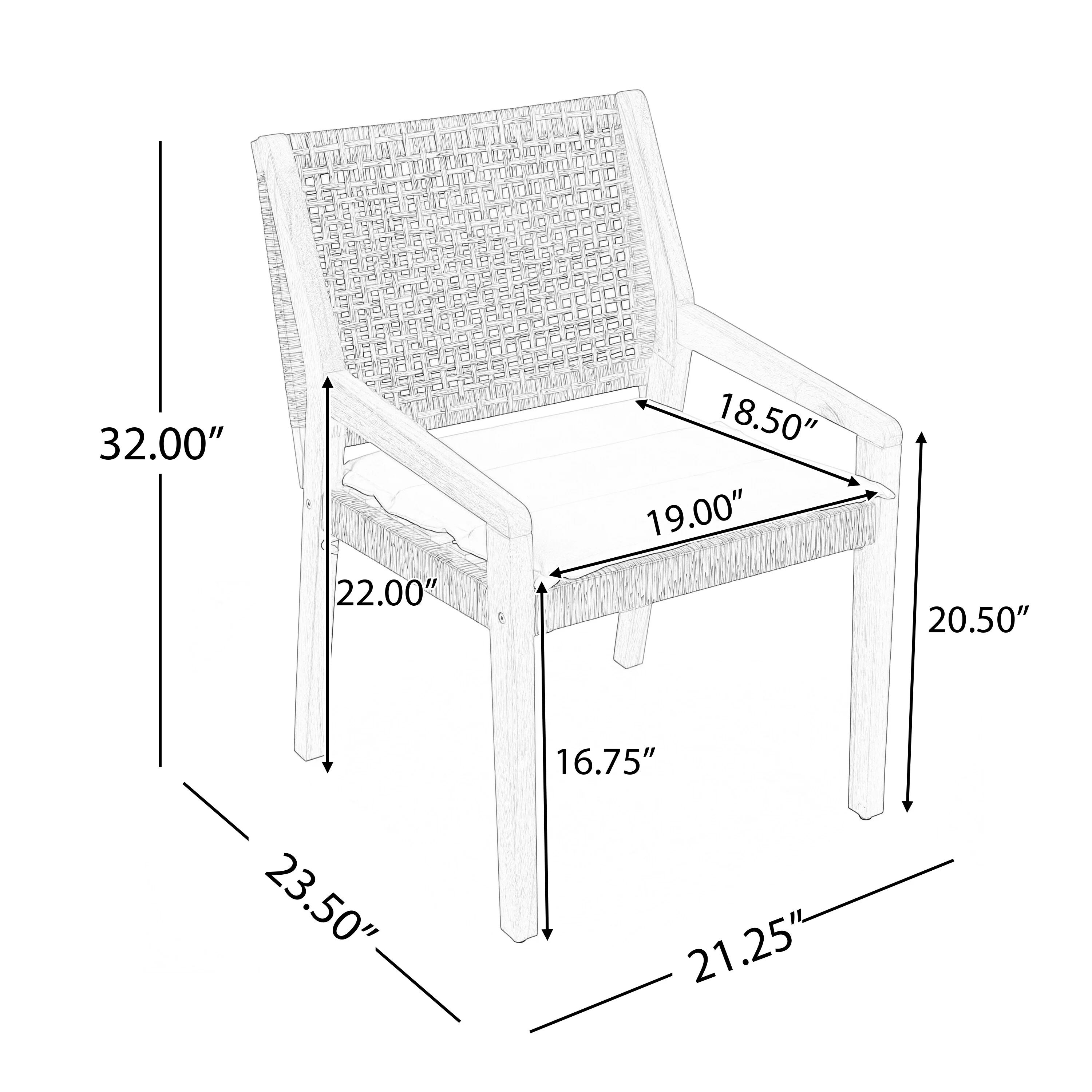 OUTDOOR DINING CHAIR SET-Acacia Wood and Wicker with Cream Cushion Patio Furniture-Teak finish & wicke Brown -set of 6