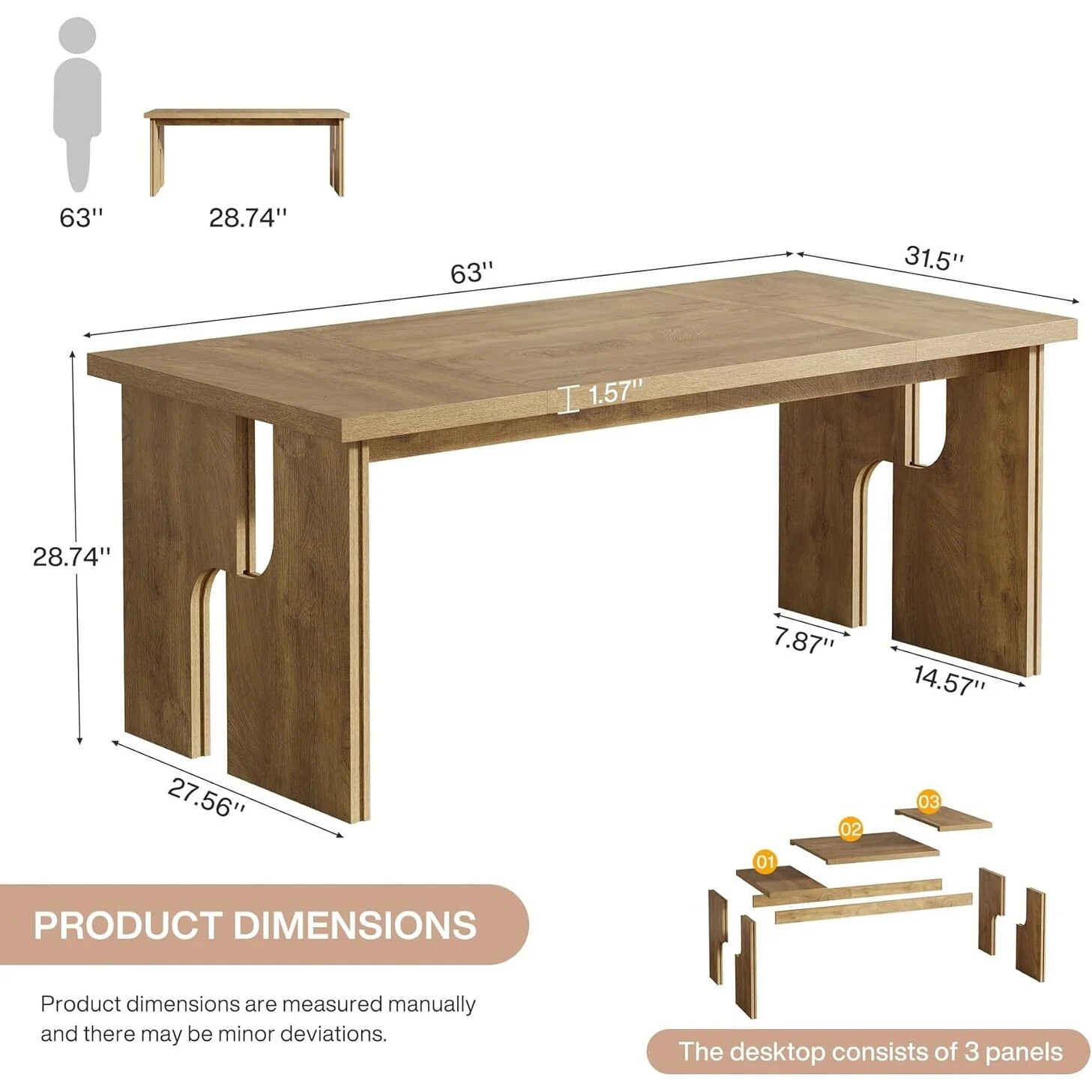 63'' Dining Table Rectangle Kitchen Table with Modern Aesthetic Legs