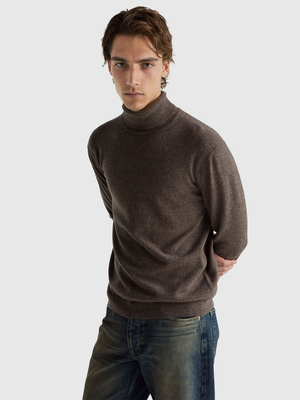 Gray turtleneck in pure Merino wool