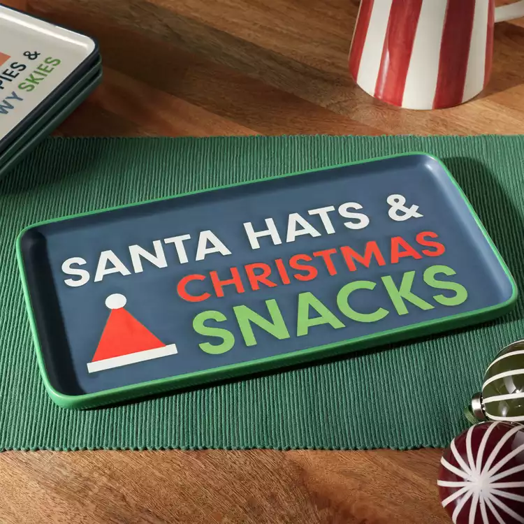 Habitat Christmas Slogan Stoneware Serving Platter - Blue