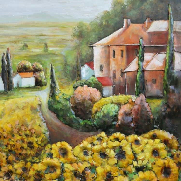 MÉTAL BRASS - Tableau relief en métal maison de campagne 80x60