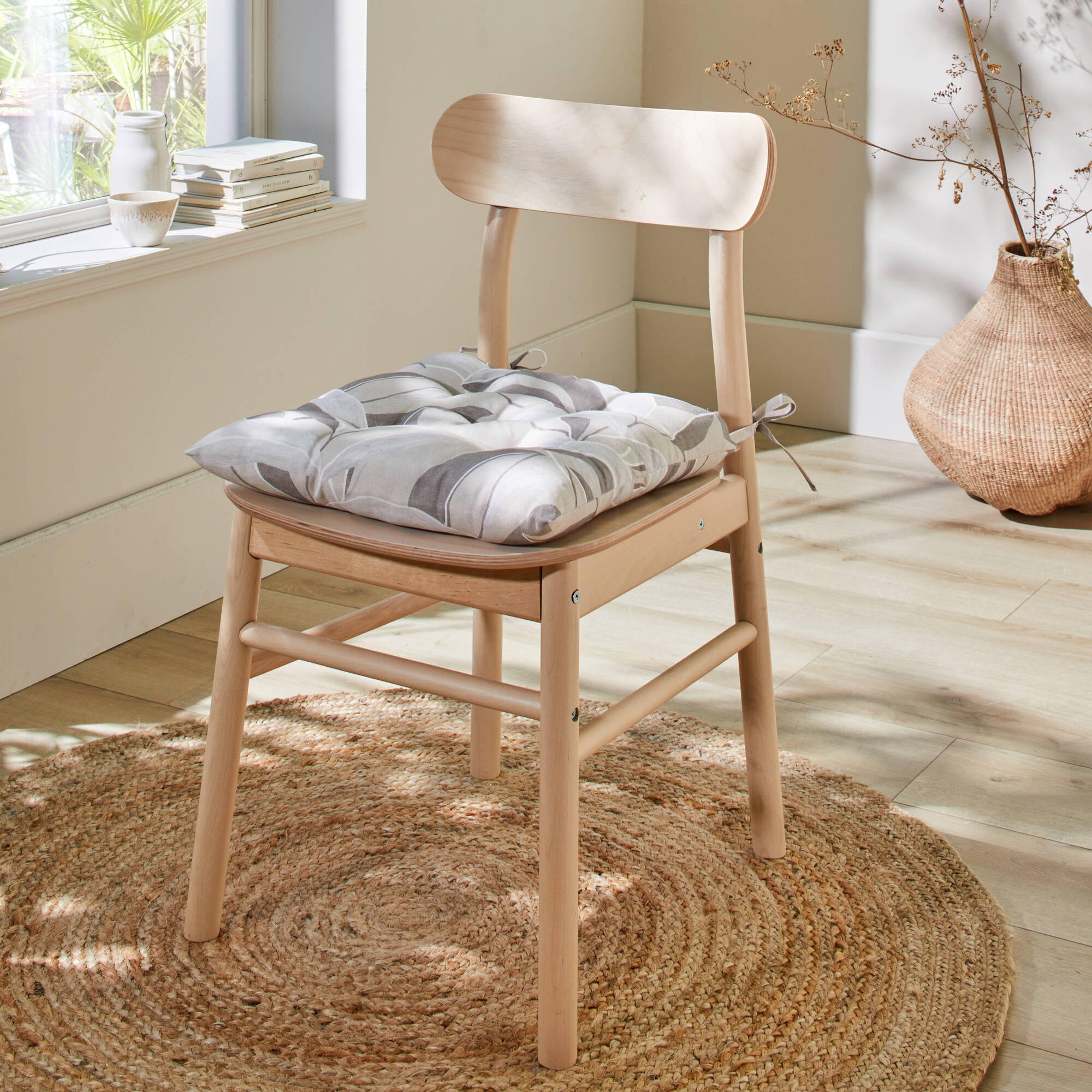 Galette de chaise carrée imprimée feuillage - lot de 2