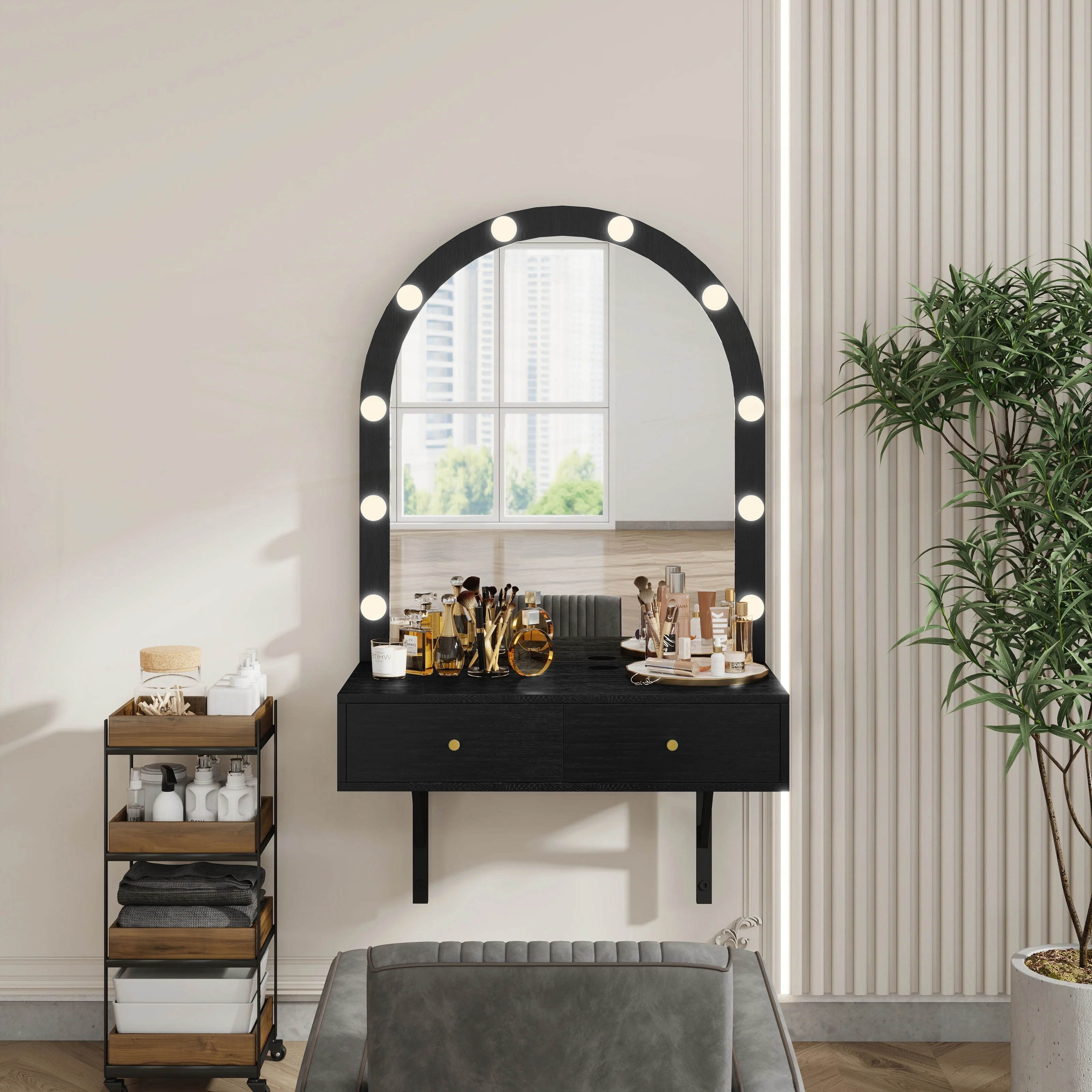 Floating Makeup Vanity Desk with Mirror
