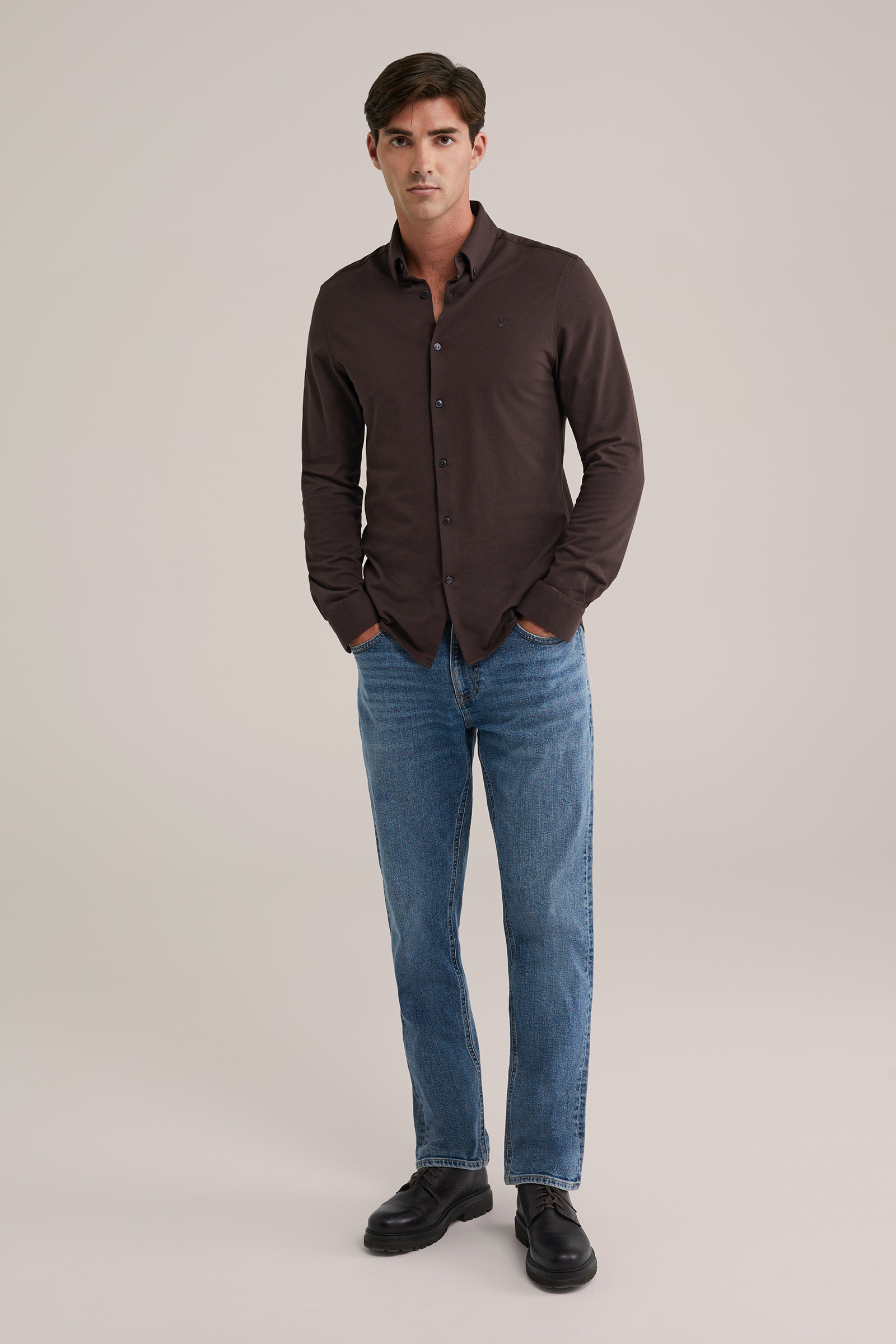 Heren Slim fit overhemd van piqu&eacute;jersey