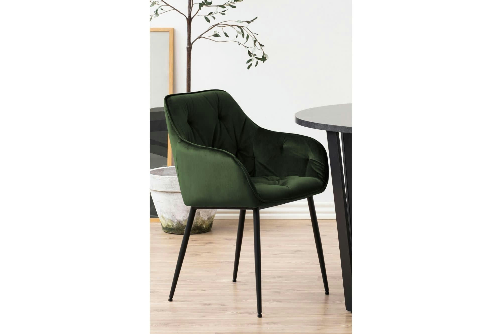 TERI - Lot de 2 fauteuil de salle à manger en velours et métal