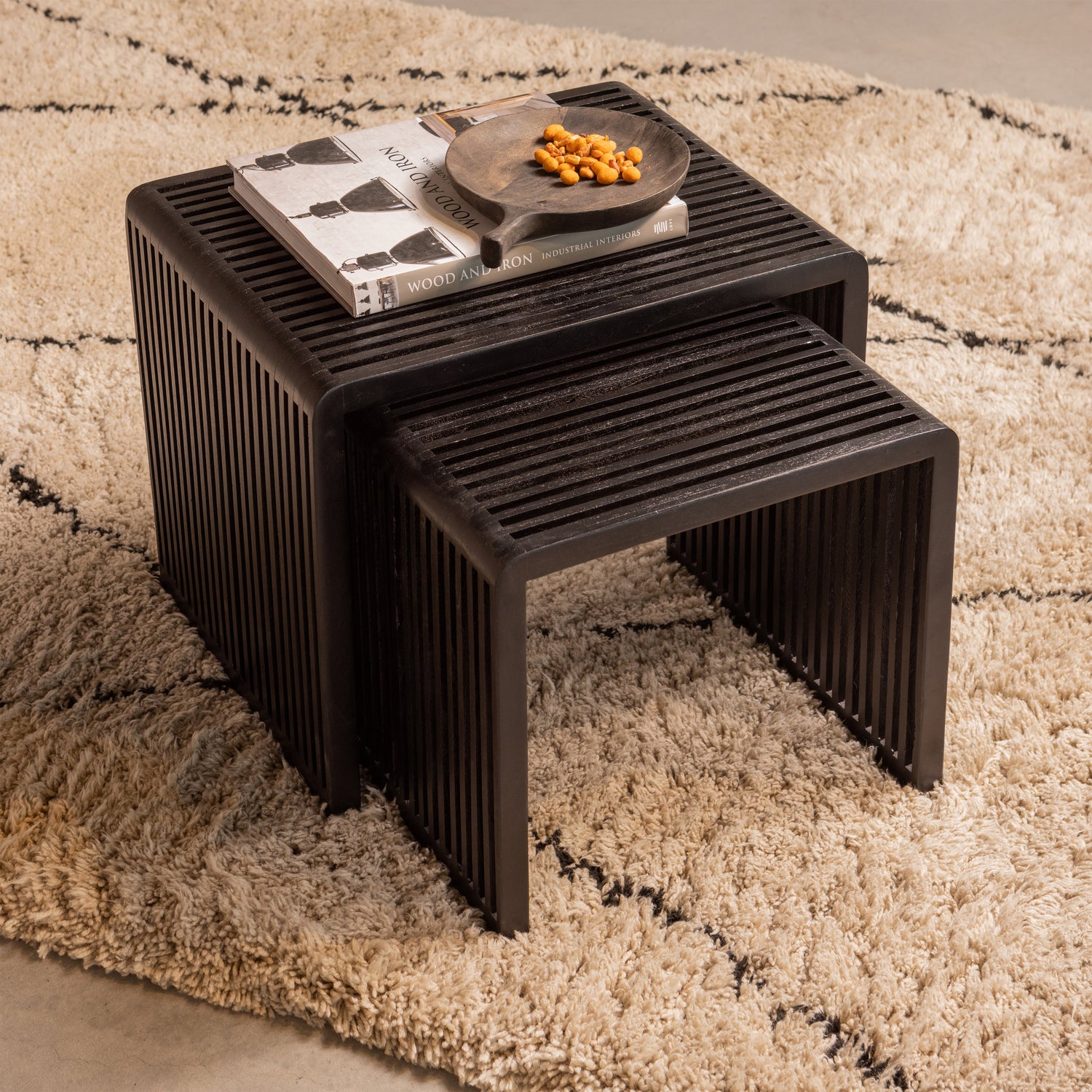 WOOOD Willa Bijzettafels Set van 2 - Teak - Zwart - 50x45x40