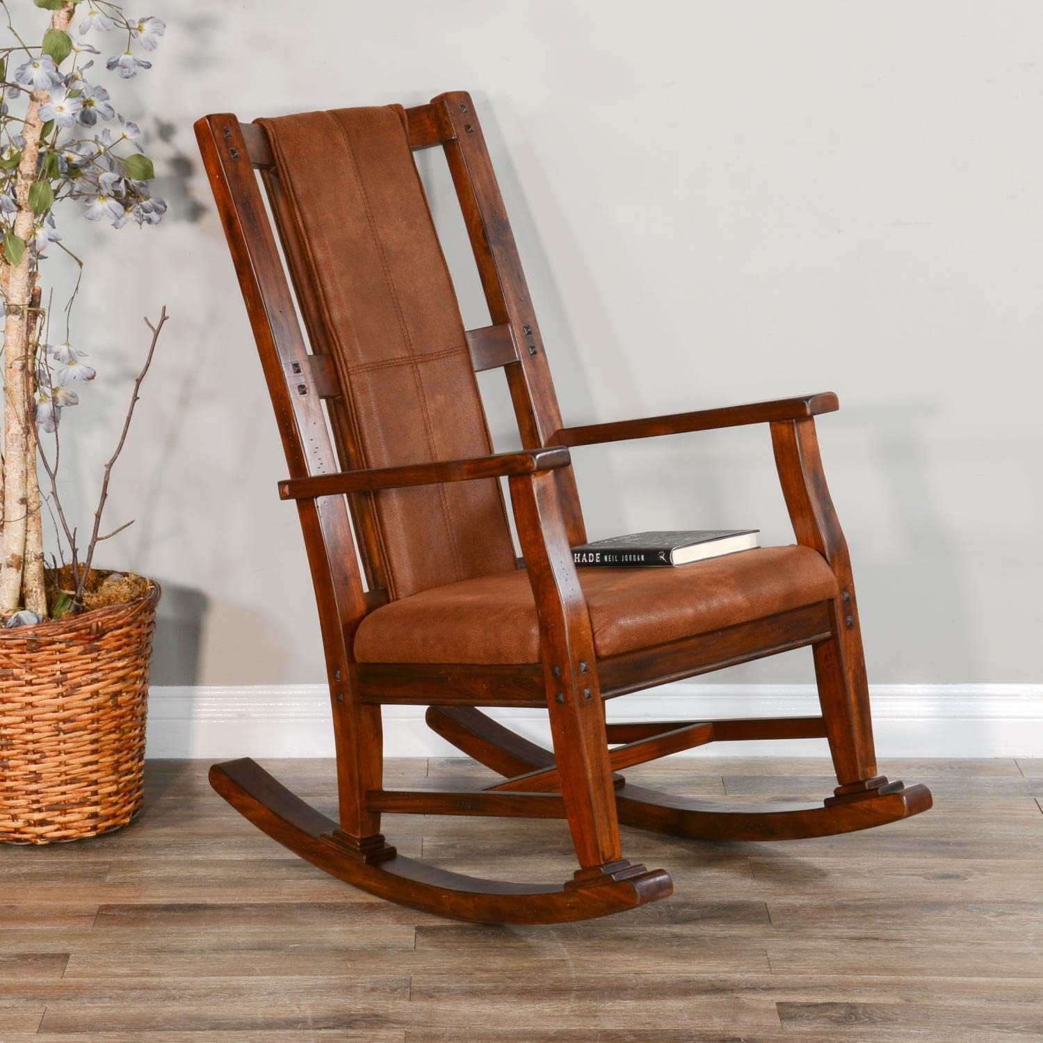 Pemberly Row Wood Rocking Chair, Indoor in Chocolate (41 H x 26 W x 22.5 D) for Living Room with Cushion Seat, High Back, Easy Assembly