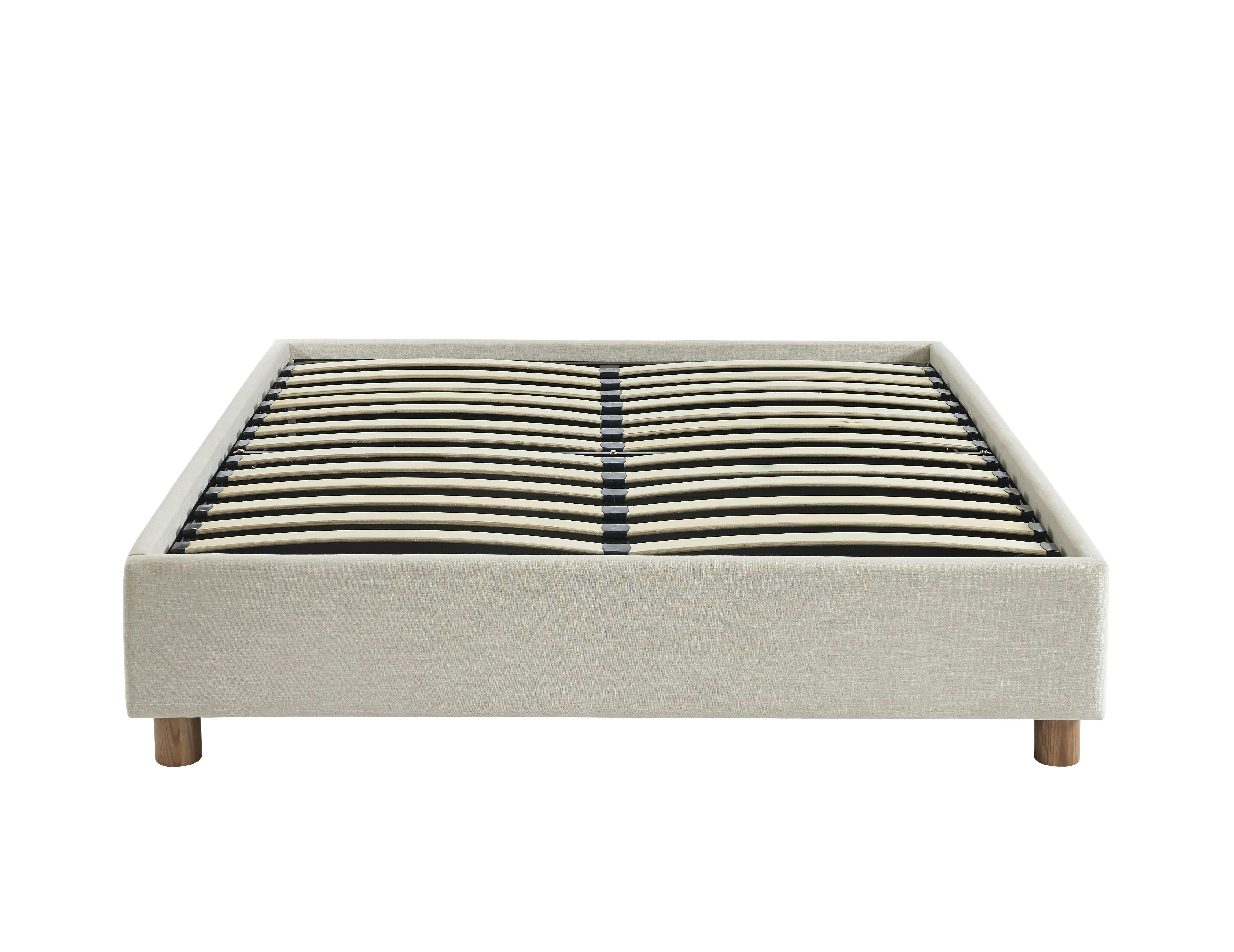 KORALL - Lit coffre  tissu beige lin 160x200 sommier