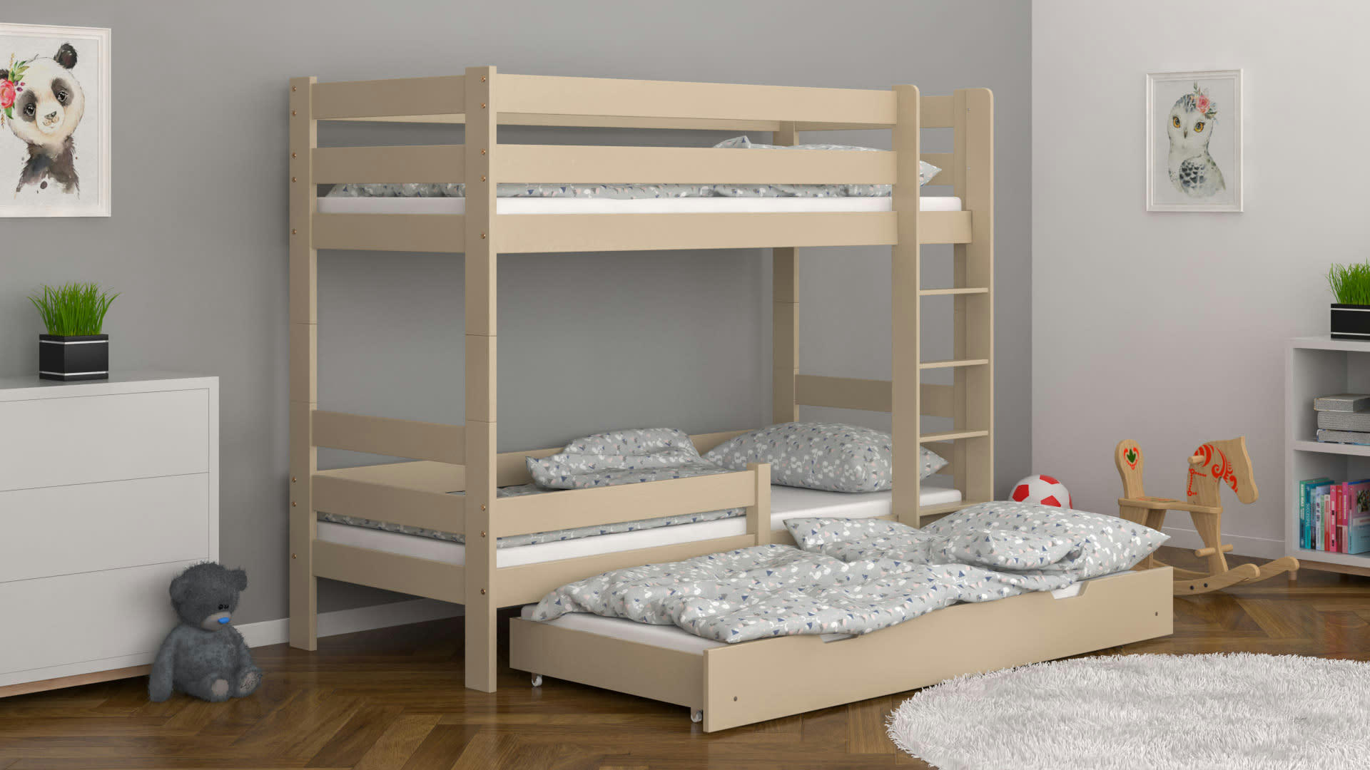 - Lit superposé en pin massif 190x90 vanille