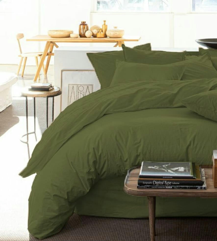 VERT - Housse de couette percale de coton vert 240x260 cm