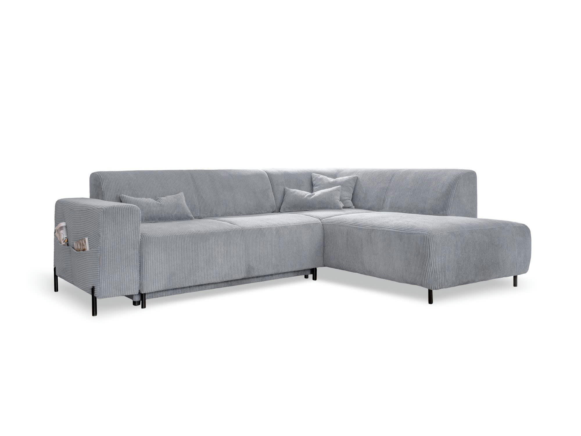 CUDDLY - Canapé d'angle droit convertible 5 places en velours côtelé gris clair