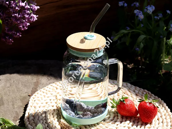 Słoik ze słomką 600 ml Vialli Design - Fuori Miętowy 1K.FUO.29859