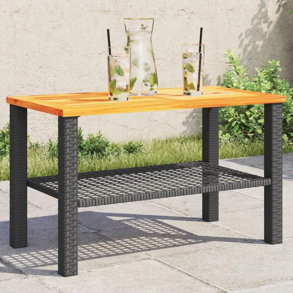 vidaXL - Loungetafel - Weerbestendig - Zwart - Poly rattan en hout - 70x38x42 cm