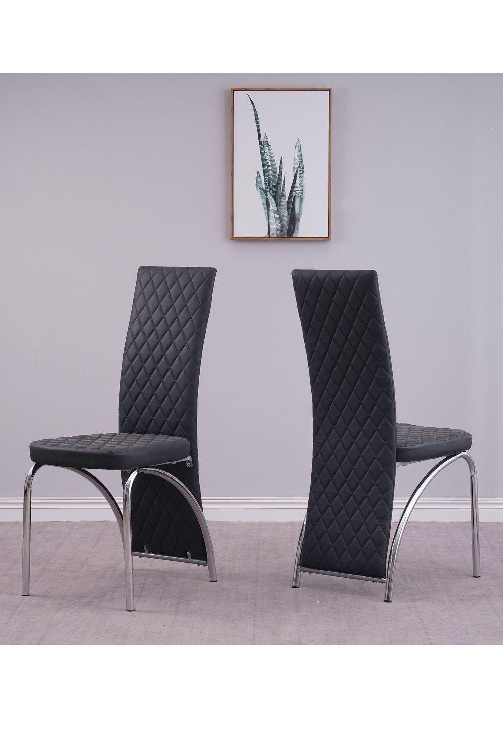Modernique Set of 4 High Back Faux Leather Dining Chairs with Chrome Frame