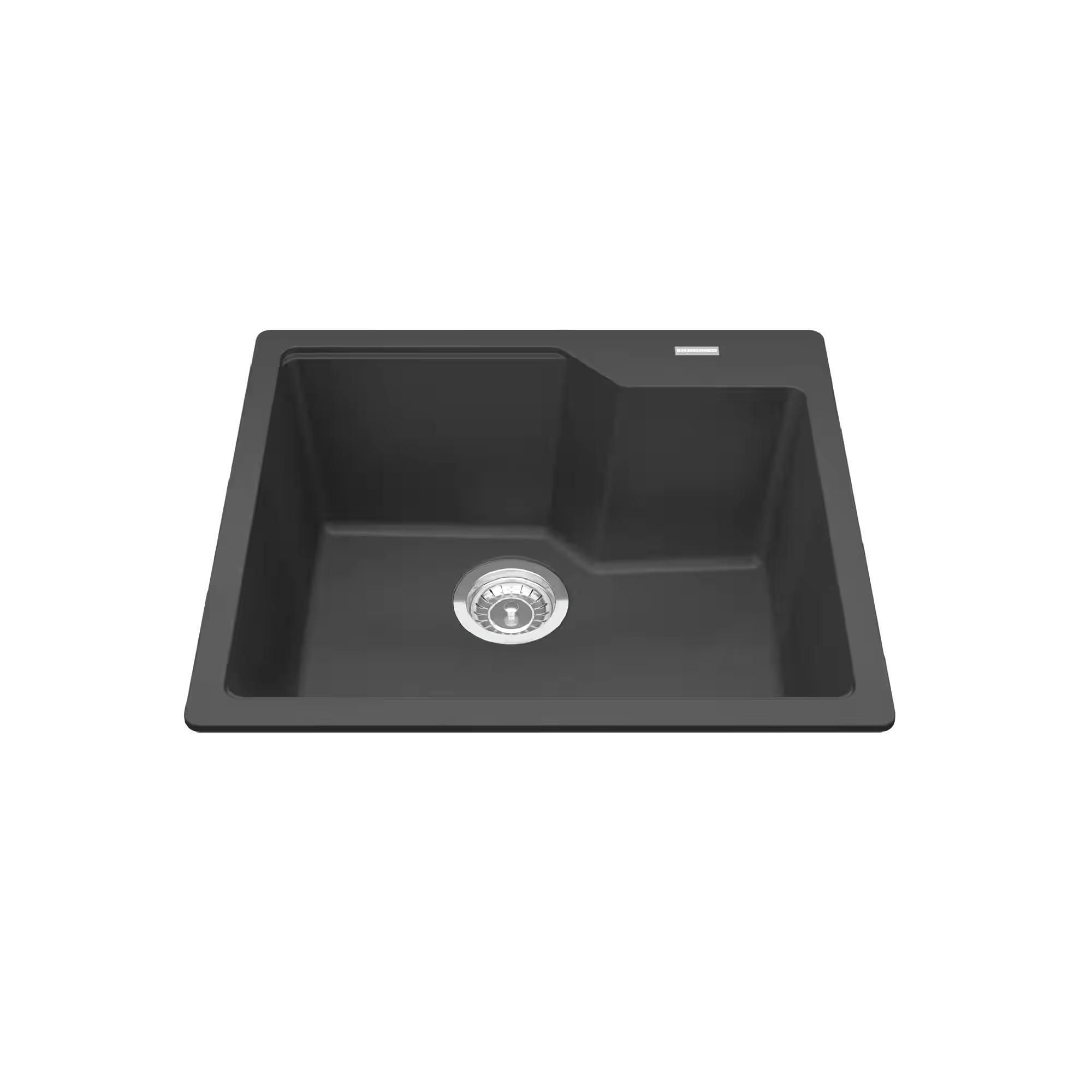 Kindred Urban Drop In Granite Single Bowl Kitchen Sink, 22.06-in x 19.69-in x 9.06-in, Matte Black