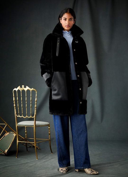 Mirren Faux Fur And Leather Strap Coat Black