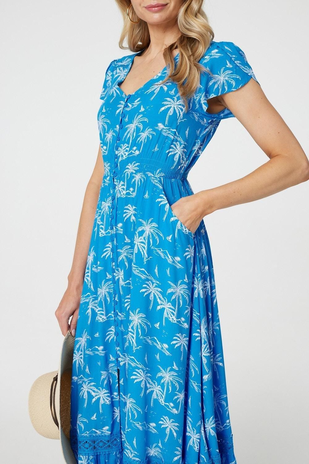 Izabel London Tropical Print Angel Sleeve Maxi Dress