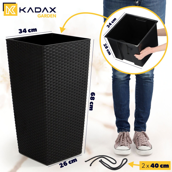 Kadax Donica Doniczka Wkład 34x68cm Wysoka Czarna