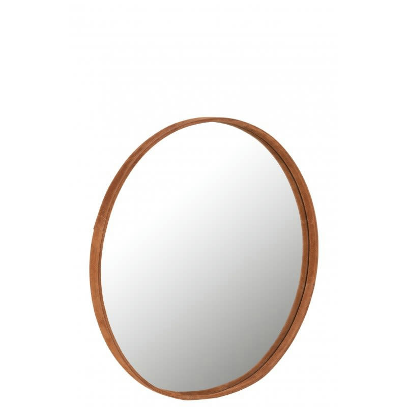 CUIR - Miroir rond cuir beige D60