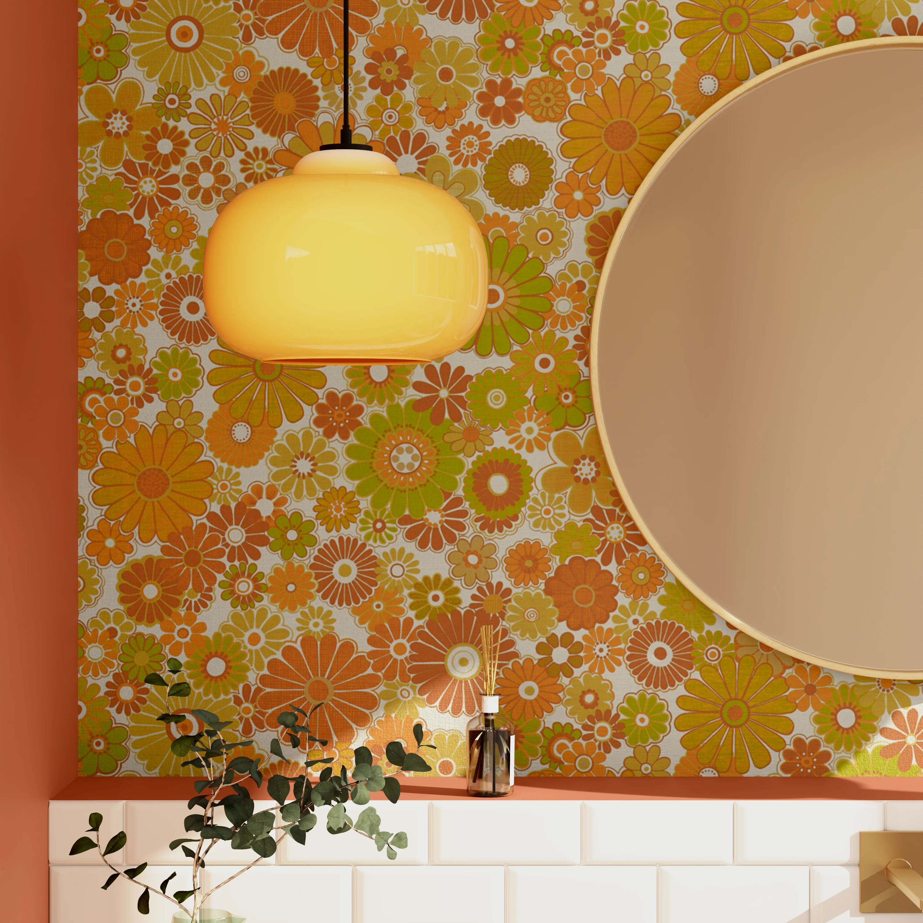 Papier peint intissé DONATILLE coloris Orange et vert