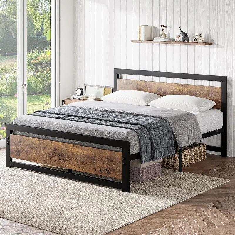 Full Size Bed Frame Platform with Headboard,14 inch Full Bedframe