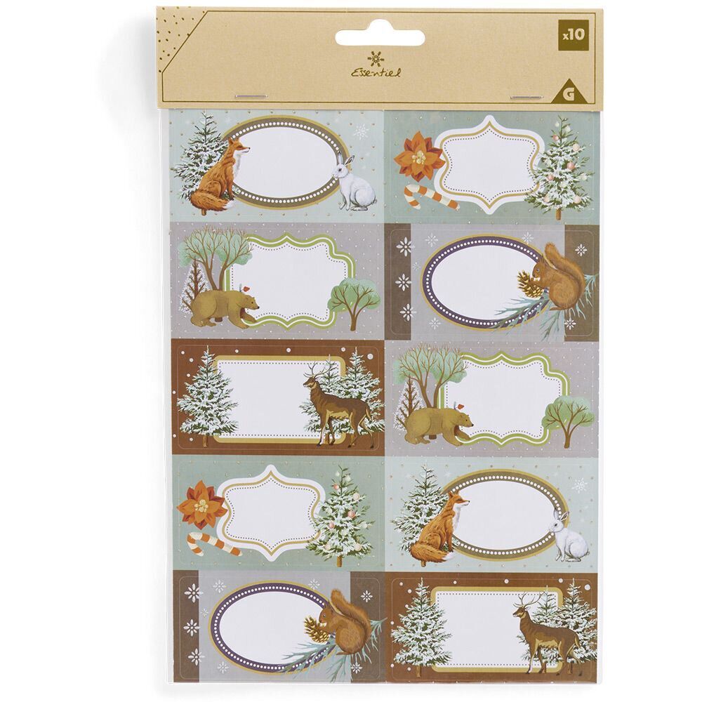étiquette cadeau autocollante motif nature 4x8cm x10