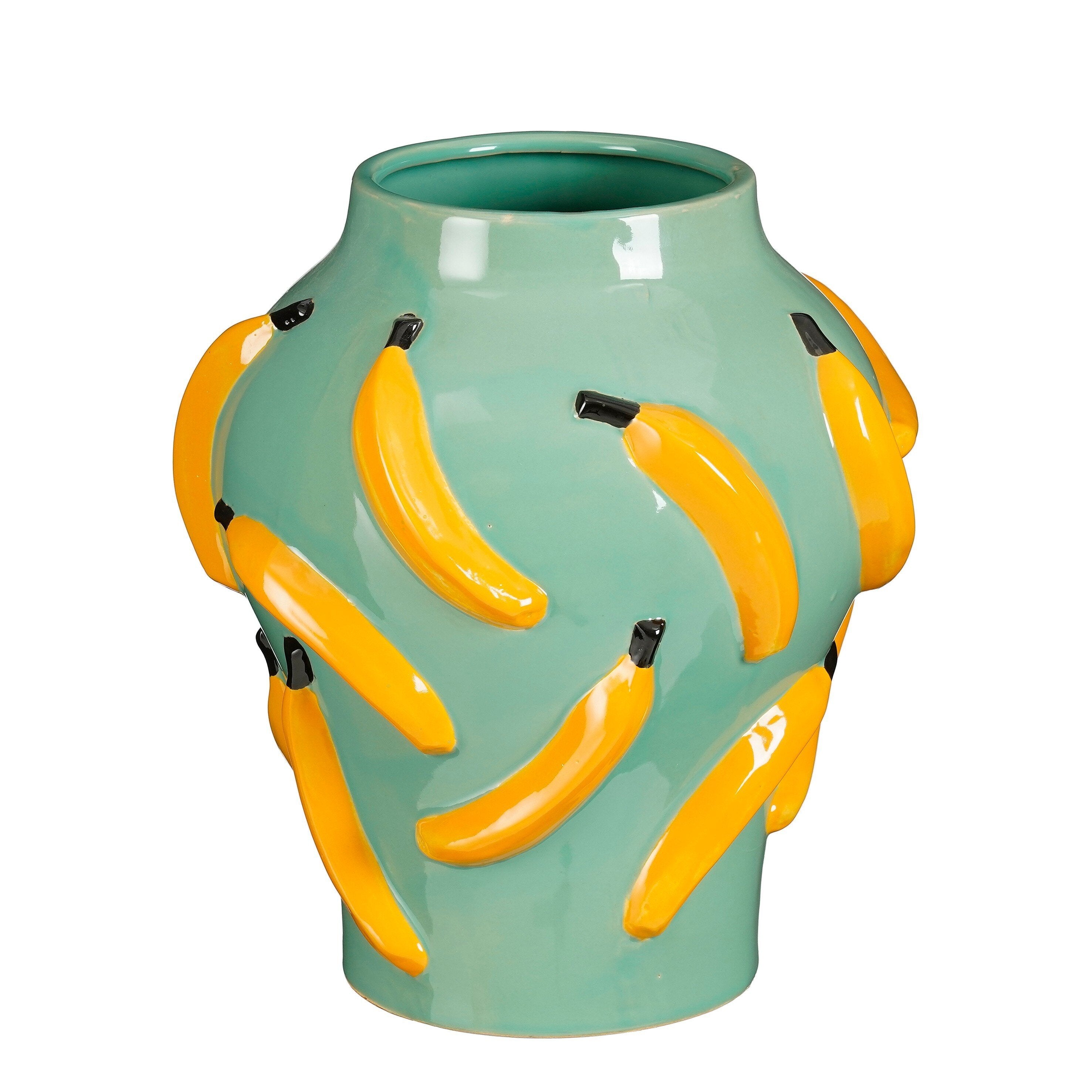Mica Decorations Moza Vaas - H30 x Ø27 cm - Keramiek - Groen, Geel