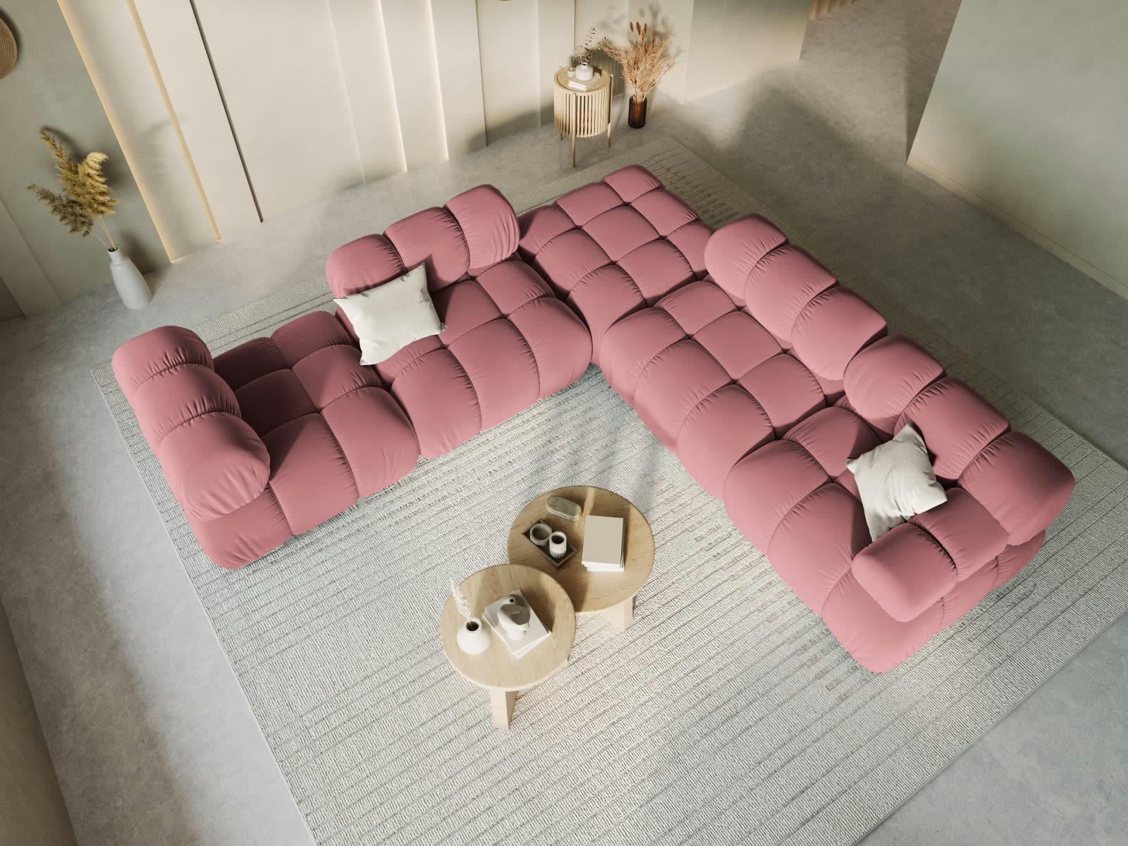 BELLIS - Pouf 1 place en tissu velours rose