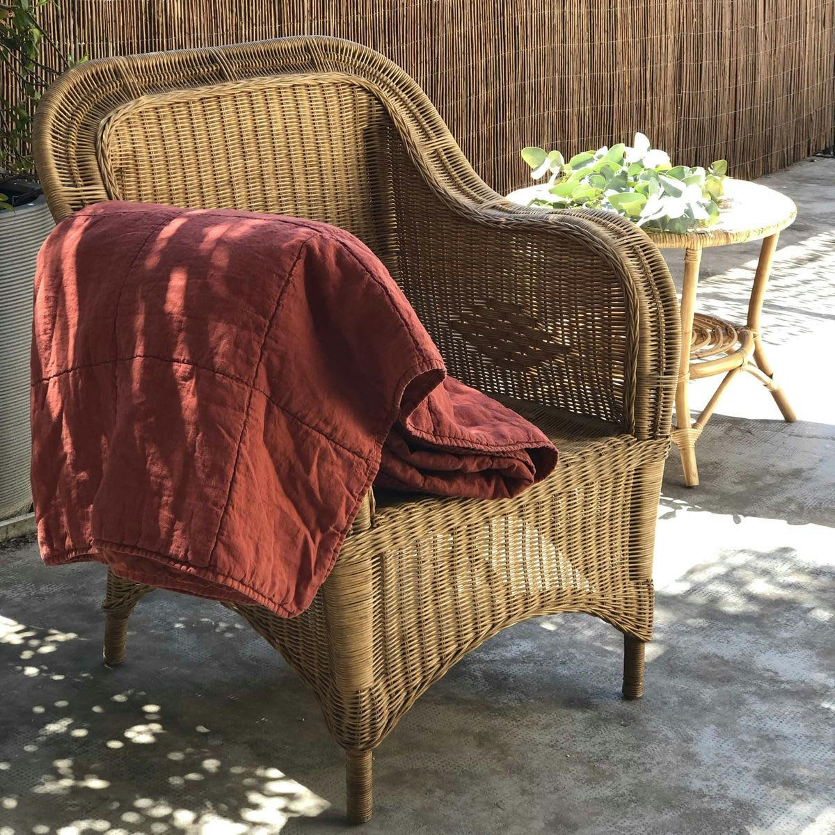 - Couvre-lit en lin lavé terracotta doublure en percale de coton lavé