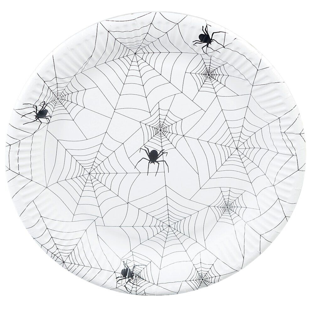 Assiette carton x10 motif Halloween toile d'araignée blanc Ø23cm