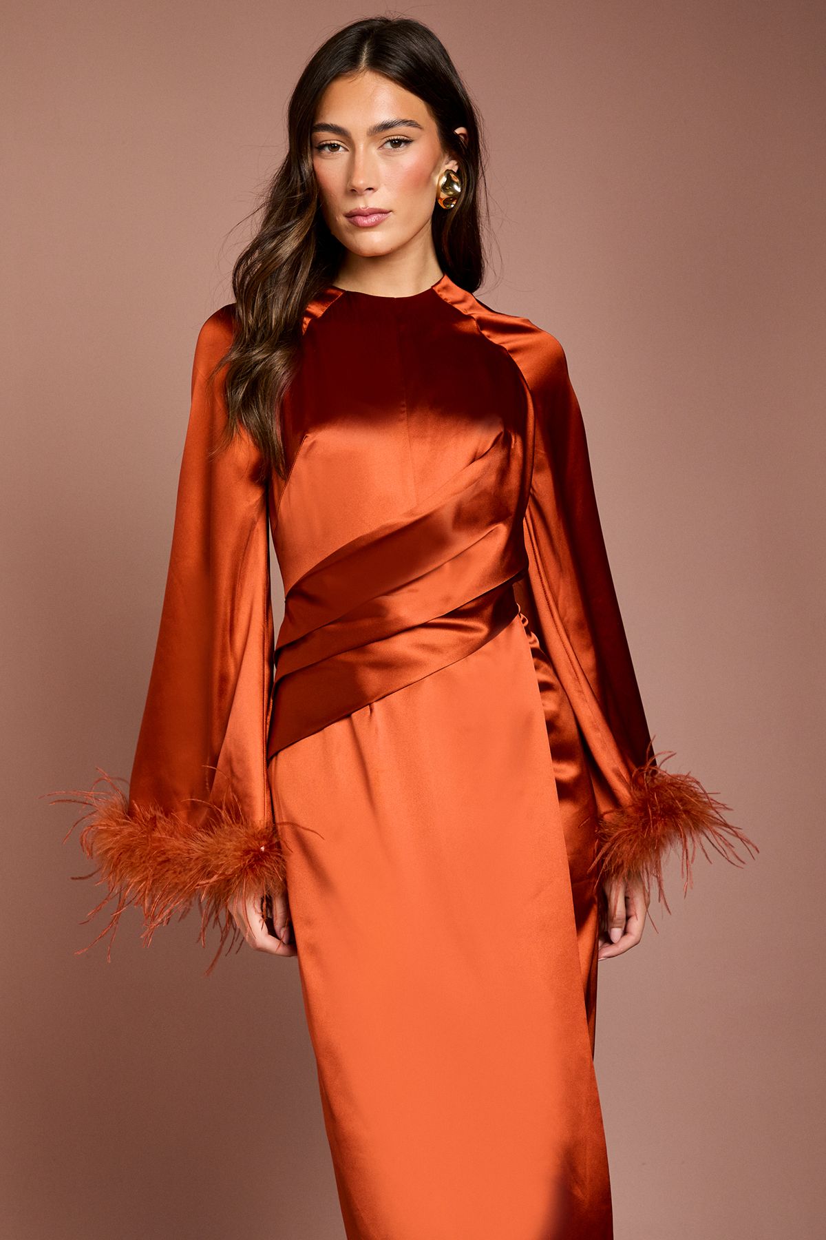 Coast Feather Trim Satin Maxi Dress