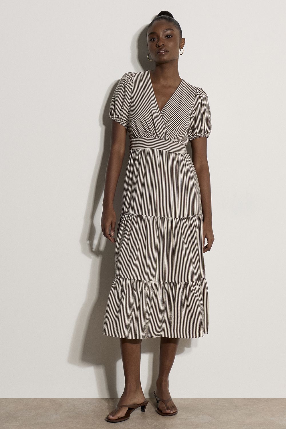 Apricot Stripe Wrap Midaxi Dress