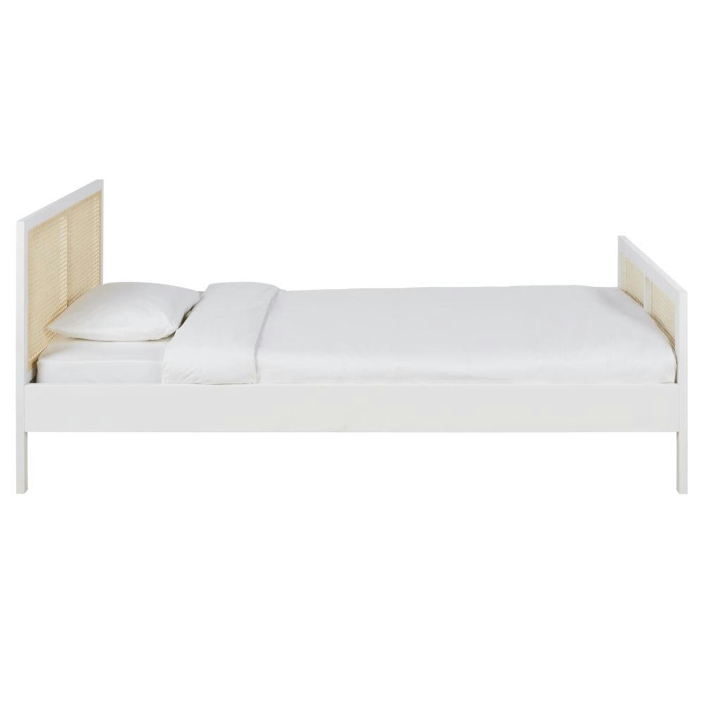 Chamarel - Lit enfant 90x200 blanc et beige avec cannage