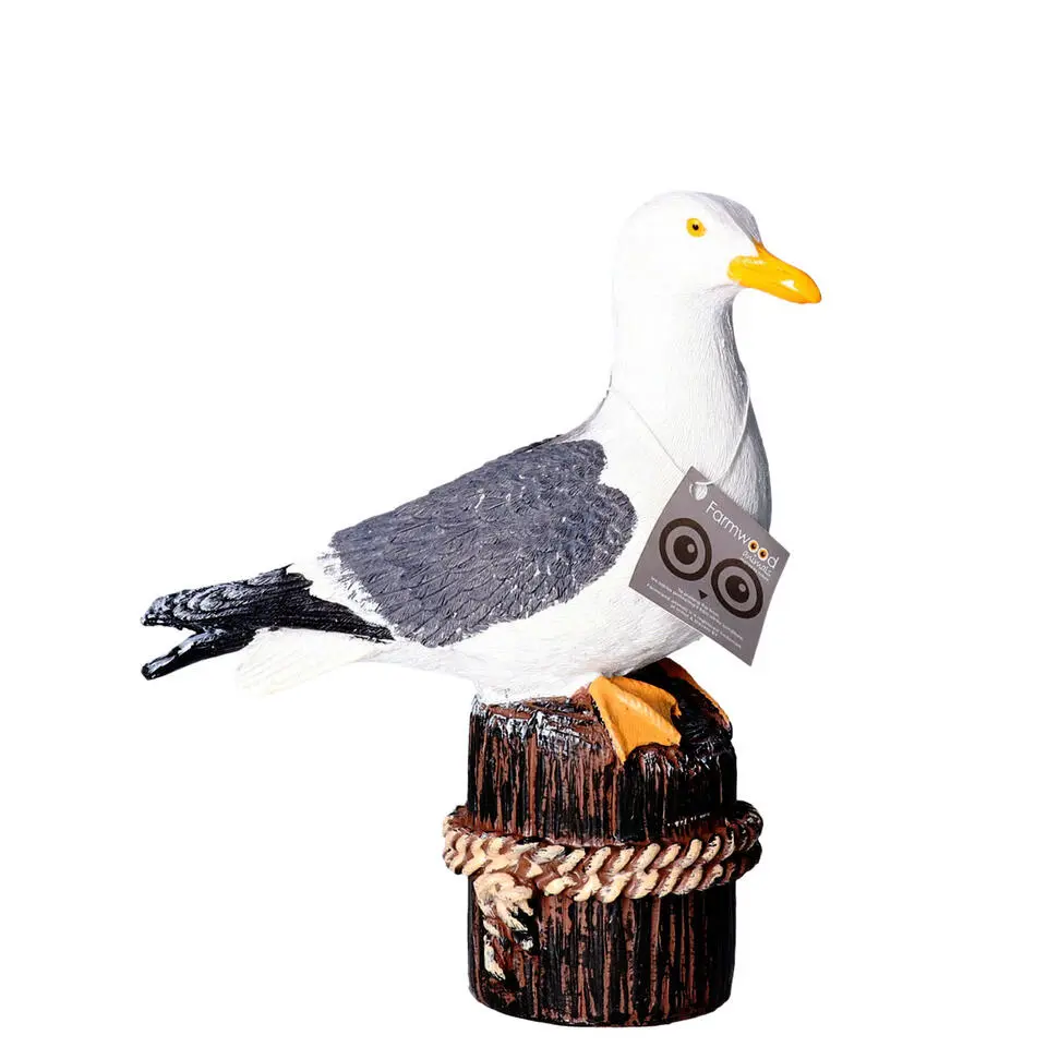 Farmwood Meeuw op 1 paal - vogel tuin beeldje - buiten - 18x8x20cm